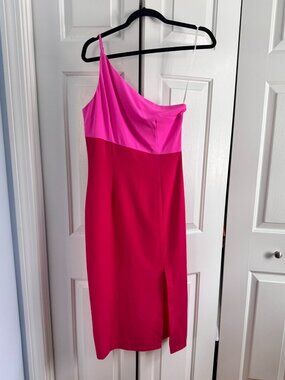 Petal & Pup Hot Pink Colorblock One-Shoulder Midi Dress | Size US 4 | Worn Once